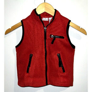 TKS Warm Fleece Vest Zip Up Pockets Extended Zipper Pulls - Red - Toddler Sz 3T